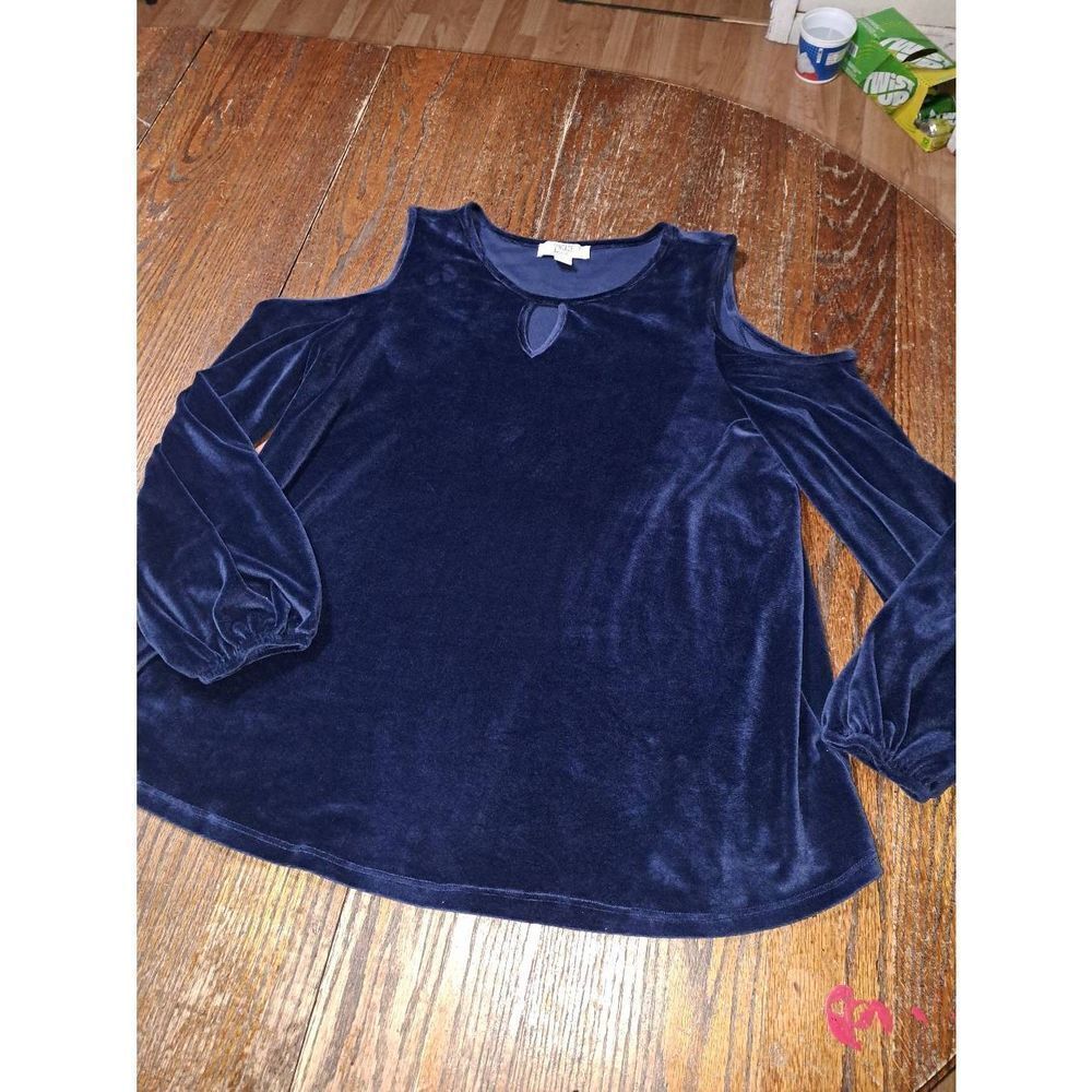 XL Vintage America Blues Blue Valour Long Sleeve Cold Shoulder Pullover Shirt